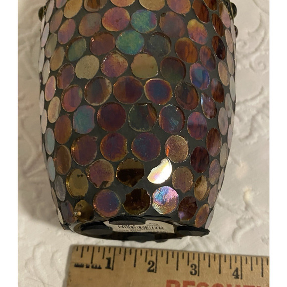 Pier 1 Stained Glass Red Iridescent Mosaic Vase /Centerpiece 10” Tall Metal Trim - Picture 8 of 8